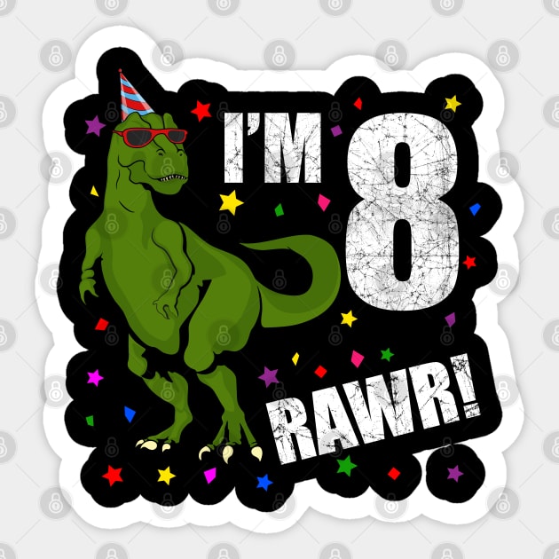 Bday Kids 8 Years Old Dinosaur Birthday Sticker by KawaiiAttack